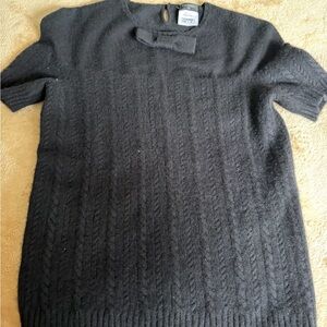 CHANEL Black Cable-Knit Short Sleeve Crewneck Sweater